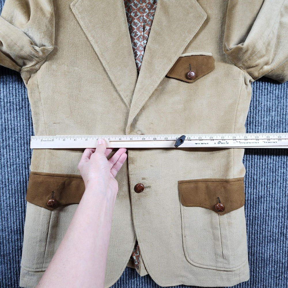 Vintage Towncraft Blazer 40R Tan Corduroy Sport Coat Suede Trim Western Jacket - Picture 10 of 15